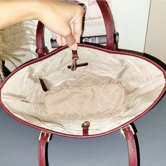 Michael Kors Jet Burgundy Leather Tote Bag - Picture 6 of 13